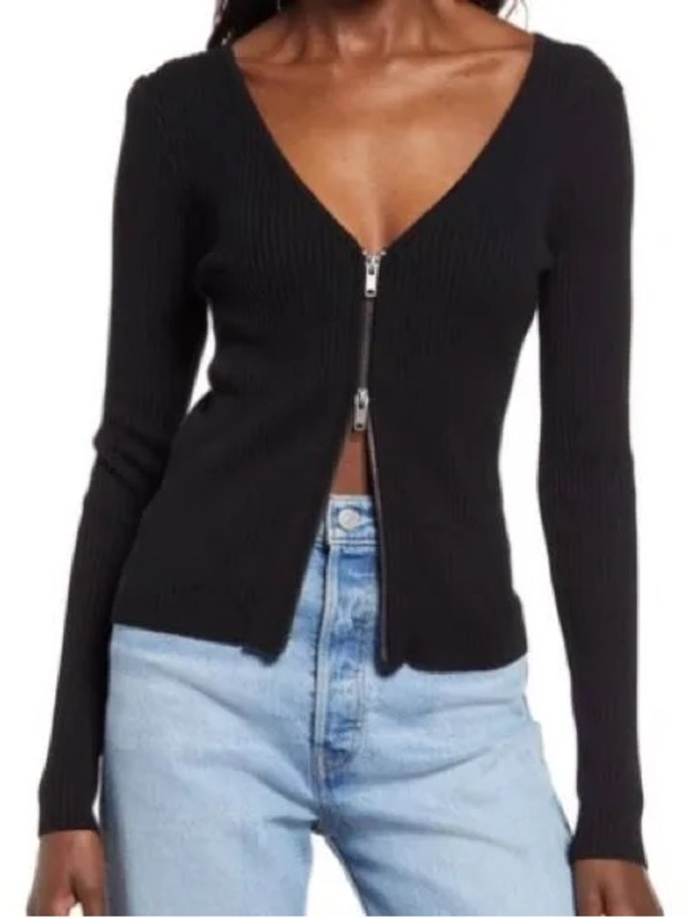 open edit shrunken zip detail cardigan